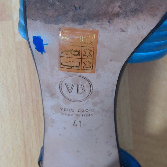 Veronica Beard Olympia Quarter Strap Sandals Heels Blue Leather Ankle 41 - Picture 12 of 13